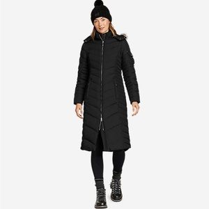 NWT Eddie Bauer Black Sun Valley Down Duffle Coat w/Removable Hood Size S